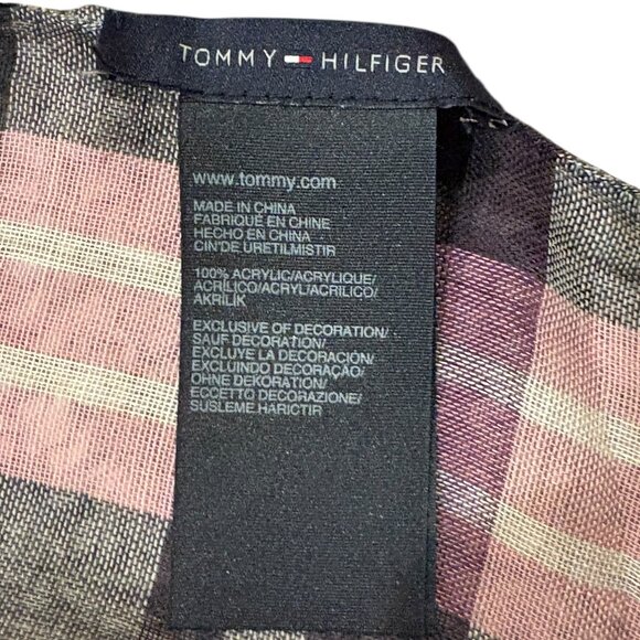 Tommy Hilfiger Checkered Scarf – Pink, Purple, Black & White - Picture 3 of 3